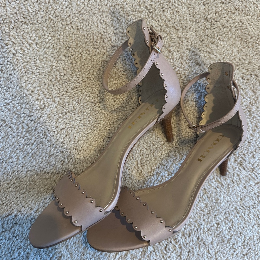 Coach Tan Scalloped Heels